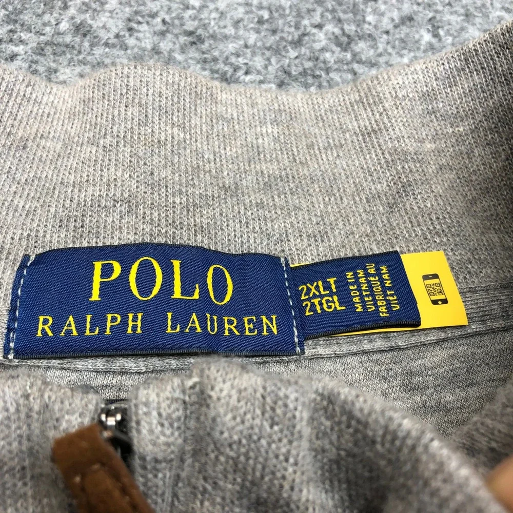 Polo Ralph Lauren Mens 2XLT Grey Quarter Zip Pullover Long Sleeve Pony Logo Top
